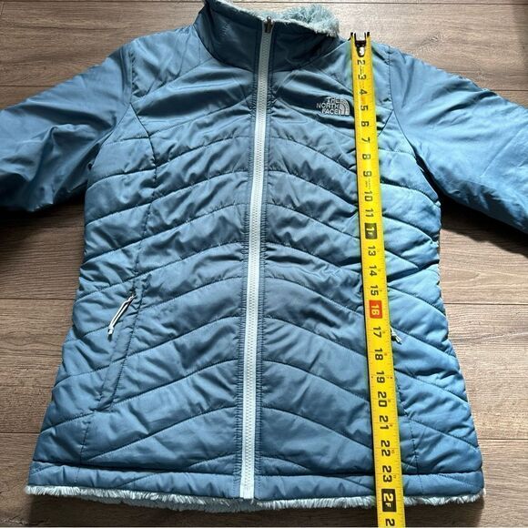 The North Face Jacket Womens Small Blue Reversible Puffer Fleece Faux Fur - Picture 7 of 12
